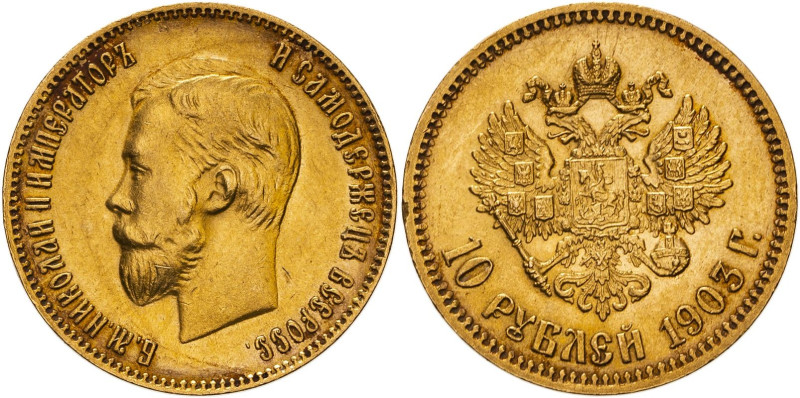 RUSSIA. EMPIRE. Nikolai II, 1894-1917. 
Gold 10 roubles, 1903 ����. St Petersbu...