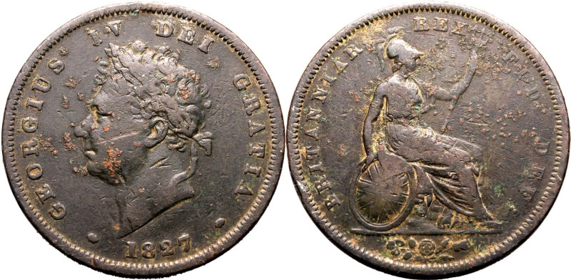 UNITED KINGDOM. George IV, 1820-30. 
Copper penny, 1827. Royal Mint. 
Laureate...