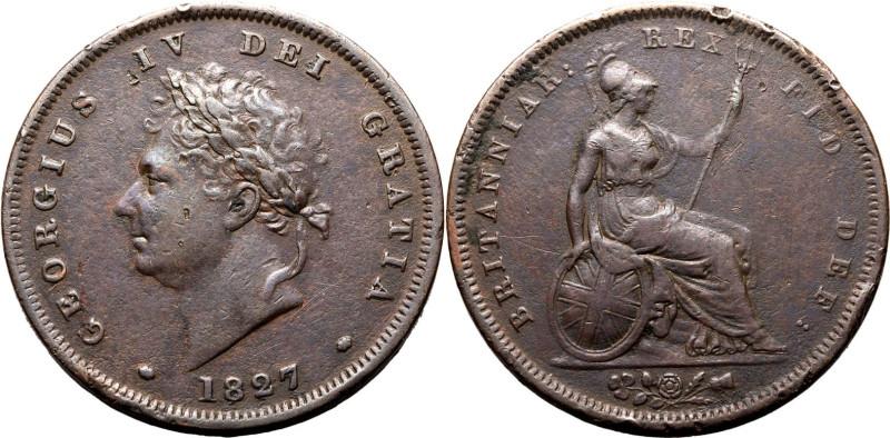 UNITED KINGDOM. George IV, 1820-30. 
Copper penny, 1827. Royal Mint. 
Laureate...