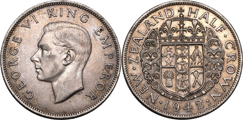 NEW ZEALAND. George VI, 1936-52. 
Silver halfcrown, 1942. London. 
The lowest ...