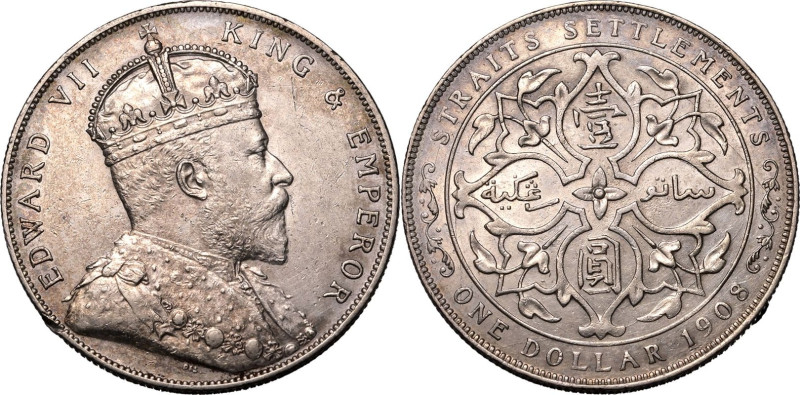 STRAITS SETTLEMENTS. Edward VII, 1901-10. 
Silver dollar, 1908. London. 
Crown...