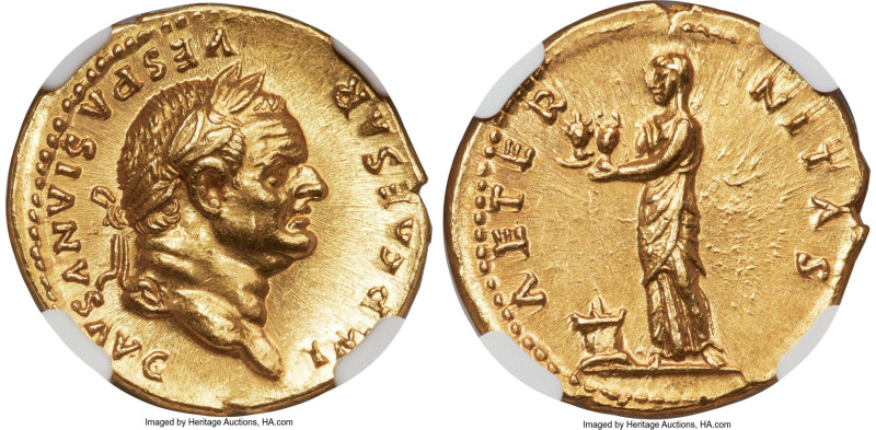 Vespasian (AD 69-79). AV aureus (20mm, 7.18 gm, 6h). NGC Choice AU 5/5 - 4/5, Fi...