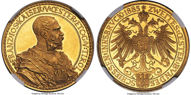 Franz Joseph I gold Proof "Innsbruck Shooting Festival" Medal 1885 PR62 Ultra Ca...