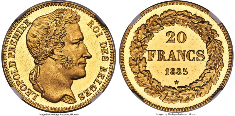 Leopold I gold Proof Restrike 20 Francs 1835 PR64 Ultra Cameo NGC, Brussels mint...