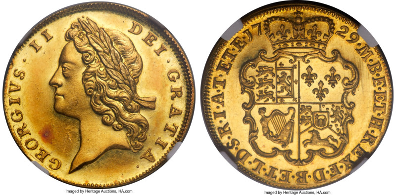 George II gold Proof Pattern Guinea 1729 PR63 Cameo NGC, KM-Pn36, S-3672, W&R-73...