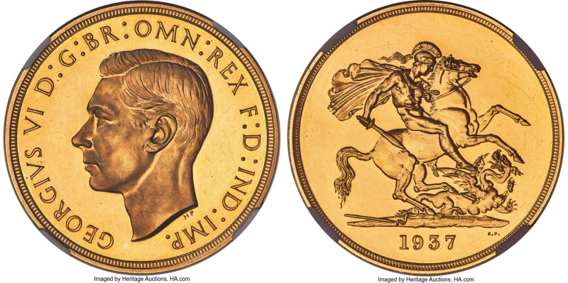 George VI gold Proof 5 Pounds 1937 PR64 Cameo NGC, KM861, S-4074. Mintage: 5,501...