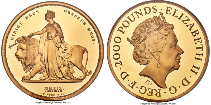 Elizabeth II gold Proof Trial "Una and the Lion" 2000 Pounds (2 Kilos) 2019 PR69...