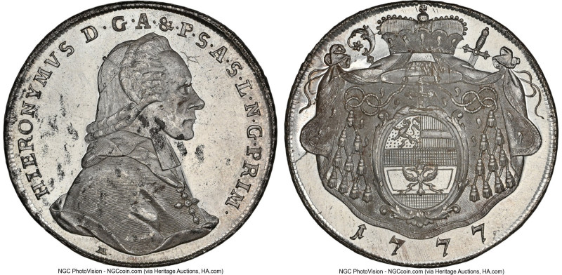 Salzburg. Hieronymus Taler 1777-M MS65 NGC, KM435, Dav-1263. Highly lustrous and...