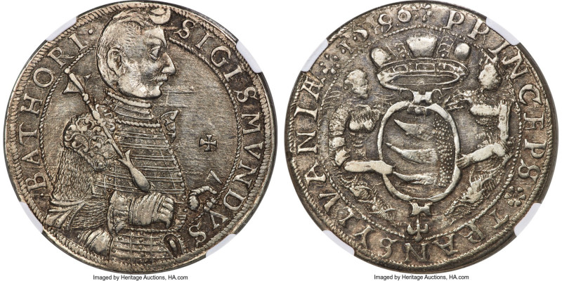 Transylvania. Sigismund Bathory Taler 1596 AU55 NGC, Nagybanya mint, Dav-8804. S...