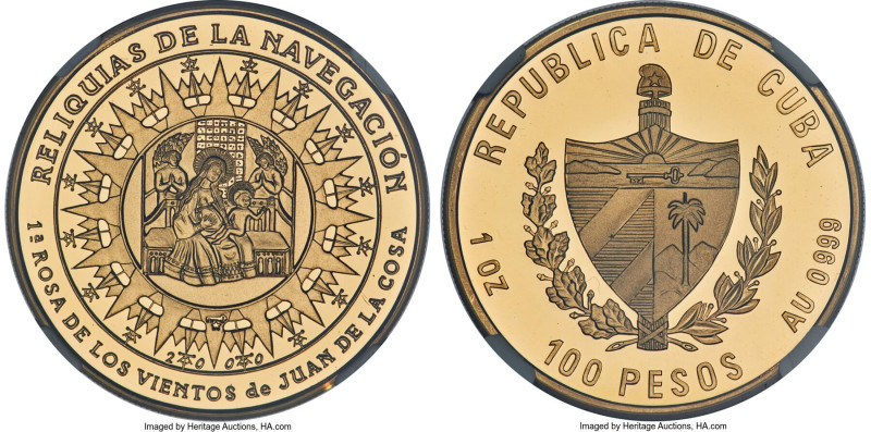 Republic gold Proof "Nautical Rose of Juan de la Cosa" 100 Pesos (1 oz) 2000 PR6...