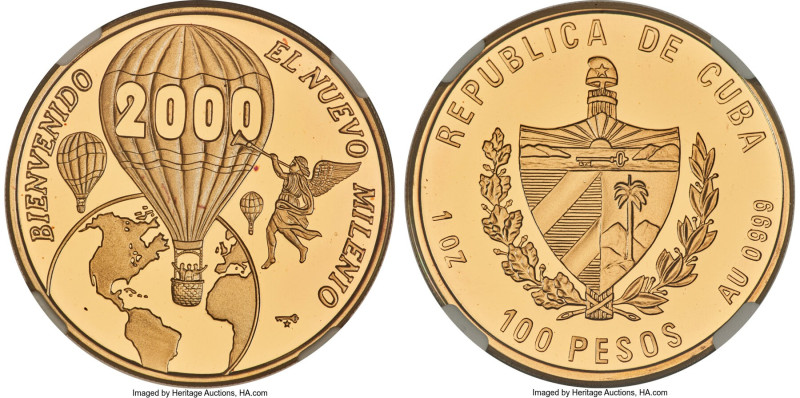 Republic gold Proof "New Millennium" 100 Pesos 2000 PR68 Ultra Cameo NGC, KM713....