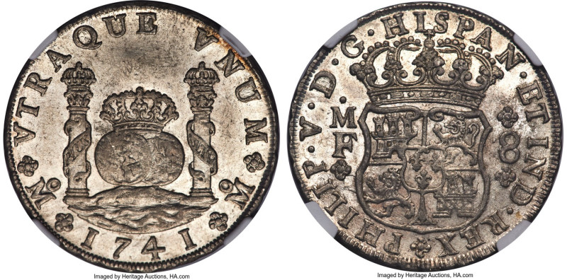 Philip V 8 Reales 1741 Mo-MF MS62 NGC, Mexico City mint, KM103, Calico-1478. Sho...