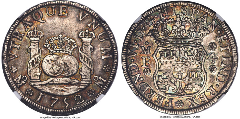 Ferdinand VI 4 Reales 1752 Mo-MF AU53 NGC, Mexico City mint, KM95, Cal-423. A ra...