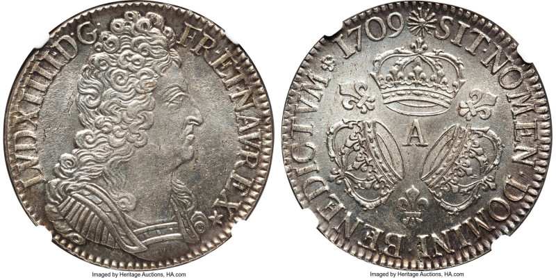 Louis XIV Ecu 1709-A MS63 NGC, Paris mint, KM386.1, Gad-229, Dav-1324. A premium...