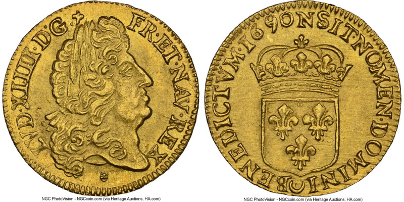 Louis XIV gold Louis d'Or 1690-N MS64 NGC, Montpellier mint, KM278.11, Gad-250. ...