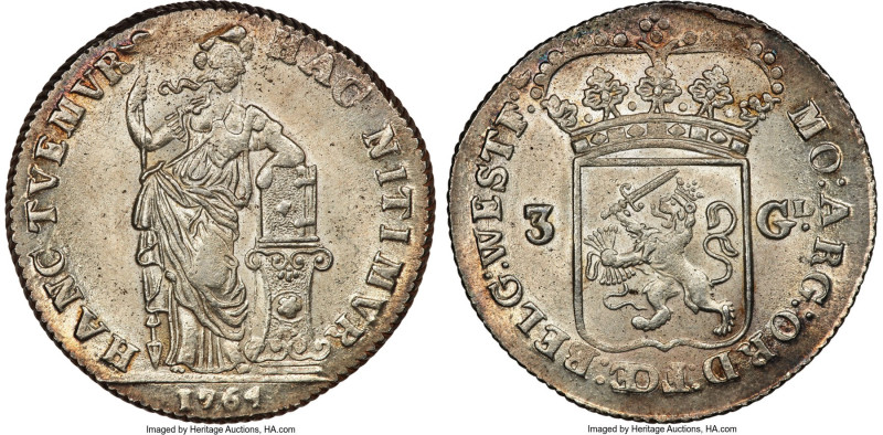 West Friesland. Provincial 3 Gulden 1764 MS65 NGC, KM141.1, Dav-1853, Delm-1147,...