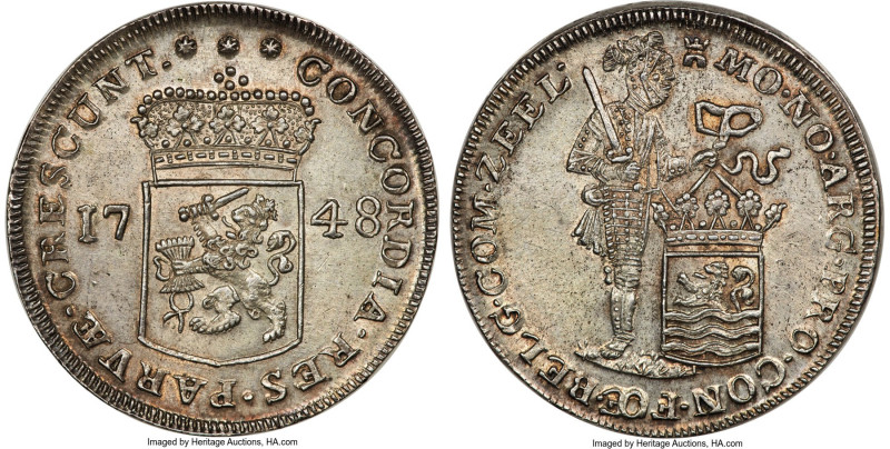 Zeeland. Provincial silver Piefort Ducat 1748 MS64 NGC, KM5.5, Dav-1847, Delm-97...