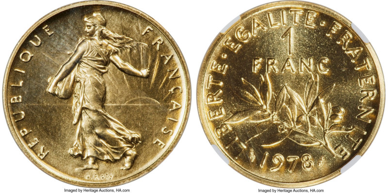 Republic gold Proof Piefort Franc 1978 PR70 NGC, KM-P610, GEM-104.P3. Mintage: 1...