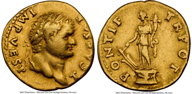 Titus, as Caesar (AD 79-81). AV aureus (20mm, 7.25 gm, 6h). NGC VF 5/5 - 2/5, gr...