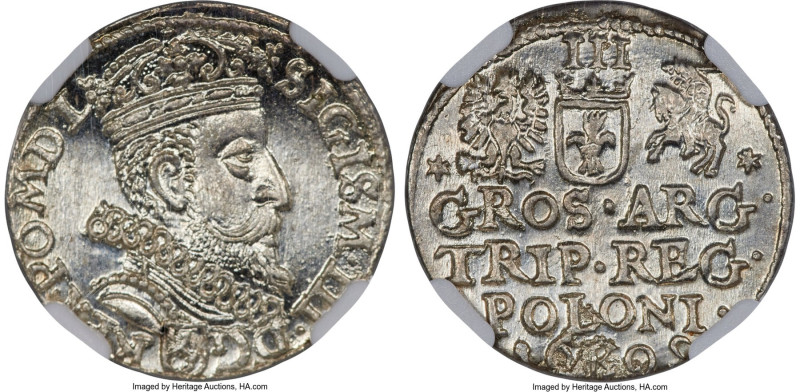 Sigismund III 3 Groschen (Trojak) 1602 K-OS MS66 NGC, Krakow mint, KM6. An impos...