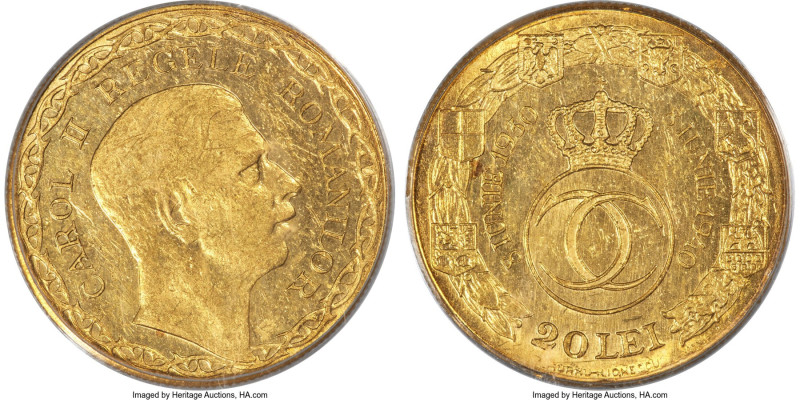 Carol II gold 20 Lei 1940-C AU58 PCGS, Bucharest mint, KM-XM9, Fr-18, Schäffer/S...