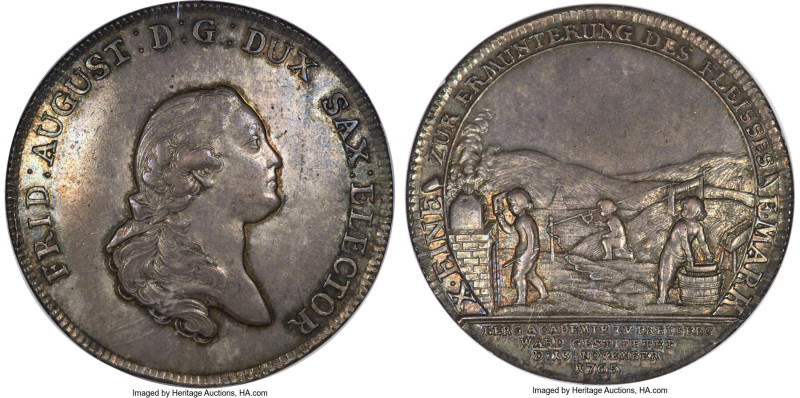 Saxony. Friedrich August III "Freiberg Mining Academy" Taler 1765 AU58 NGC, KM98...