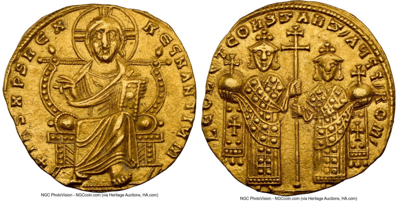 Leo VI the Wise with Constantine VII (AD 908-912). AV solidus (21mm, 4.36 gm, 7h...