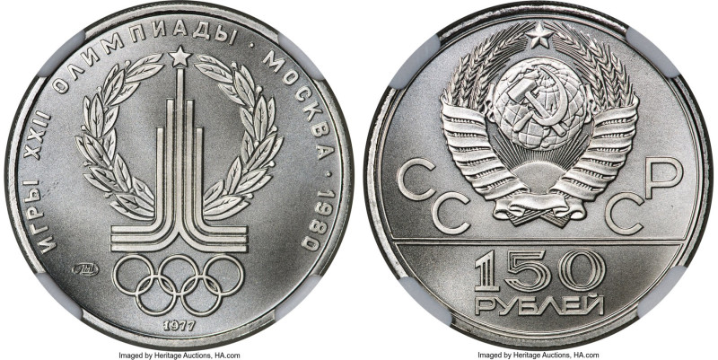 USSR 5-Piece Certified platinum "Moscow Olympics" 150 Roubles Set NGC, 1) "Emble...