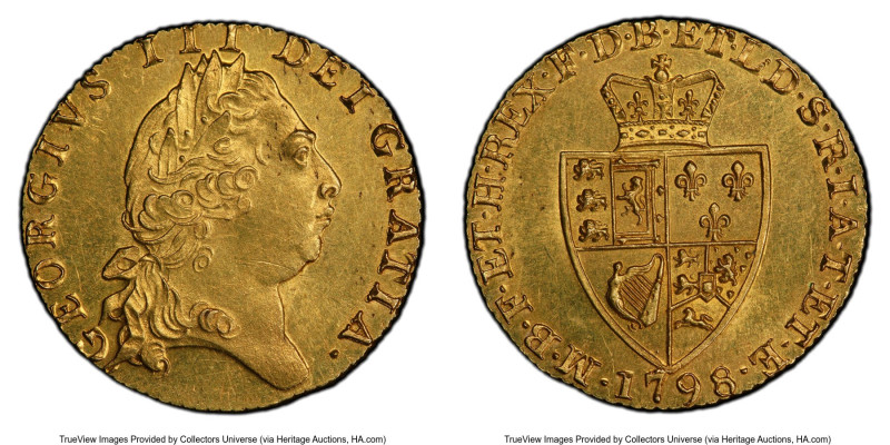 George III gold Guinea 1798 MS63 PCGS, KM609, S-3729. Sumptuously honey-gold and...