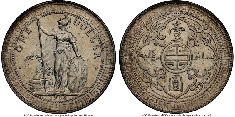 Edward VII Trade Dollar 1903-B MS63 NGC, Bombay mint, KM-T5, Prid-15. A particul...