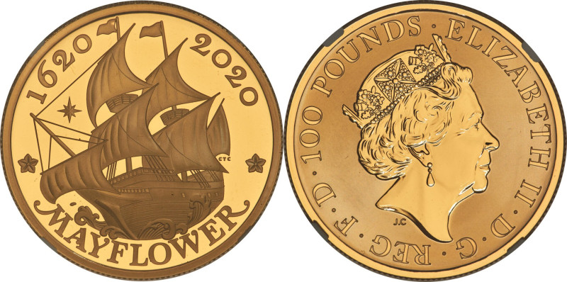 Elizabeth II gold Proof "Mayflower 400th Anniversary" 100 Pounds (1 oz) 2020 PR7...