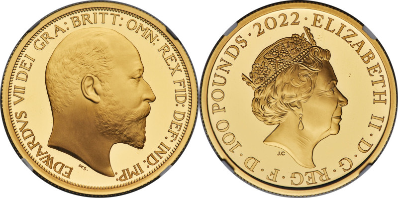 Elizabeth II gold Proof "King Edward VII" 100 Pounds (1 oz) 2022 PR70 Ultra Came...