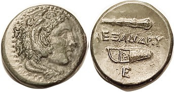 MACEDON, Alexander the Great, 336-323 BC, Æ18, Herakles head r/ bowcase & club, ...