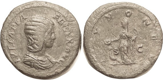 JULIA DOMNA, Sest., under Caracalla, IVNONEM, Juno stg l, peacock; ex European a...