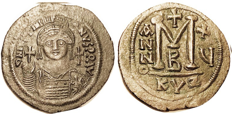 JUSTINIAN I, Follis, S-207, Facg Bust/Large M, KYZ-Xu-B; Choice VF+/AEF, huge 42...