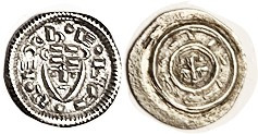 HUNGARY, Bela II, 1131-41, Ar Denar, Facing head/ cross in circles, Hu.50; Choic...