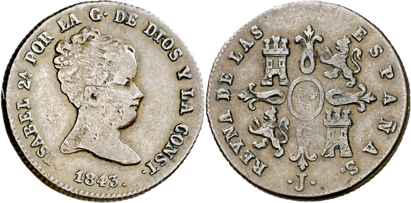 1843. Isabel II. Jubia. 1 maravedí. (AC. 33). Sin indicación de valor. Rara. 1,4...