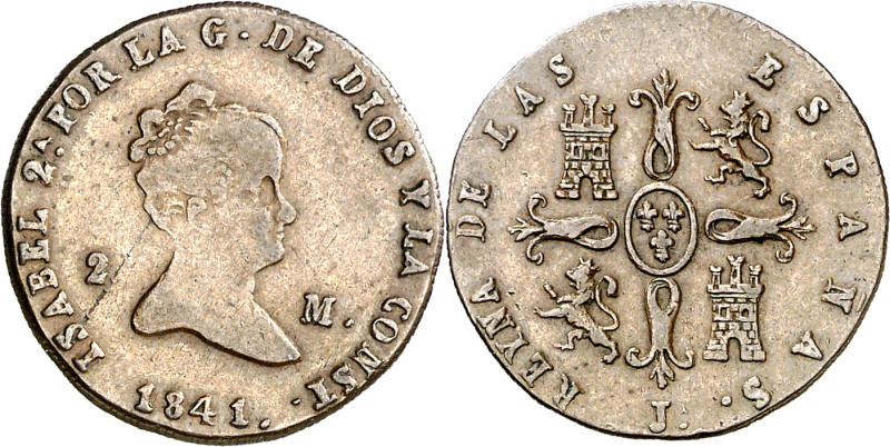 1841. Isabel II. Jubia. 2 maravedís. (AC. 43). Marca de ceca: JA. Rara. 2,42 g. ...