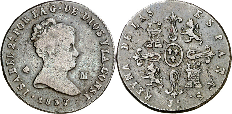 1837. Isabel II. Jubia. 4 maravedís. (AC. 67). 5 g. BC/BC+.