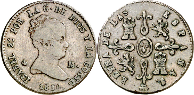 1850/40. Isabel II. Segovia. 4 maravedís. (AC. 93). Rara. 5,14 g. BC+/MBC-.