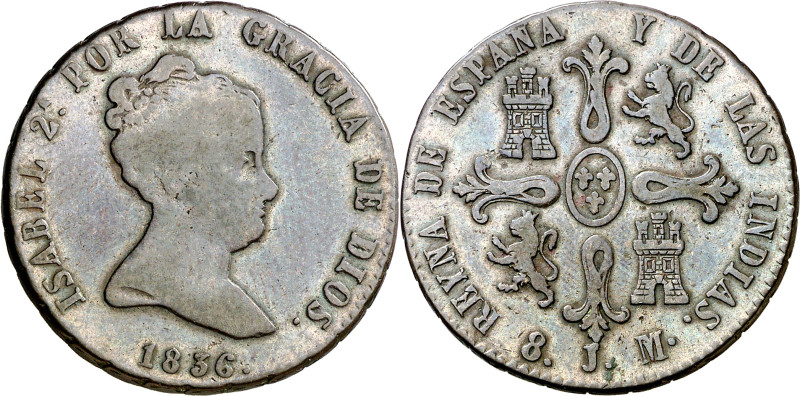 1836. Isabel II. Jubia. 8 maravedís. (AC. 102). Valor en reverso. Marca de ceca:...