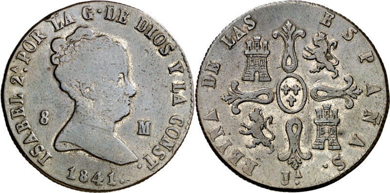 1841. Isabel II. Jubia. 8 maravedís. (AC. 108). 9,54 g. MBC-/MBC.