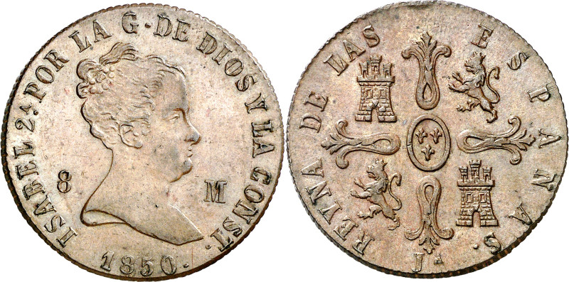 1850. Isabel II. Jubia. 8 maravedís. (AC. 117). Golpecito. 10,44 g. EBC-/EBC.