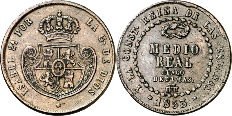 1853. Isabel II. Segovia. 1/2 real = 5 décimas. (AC. 158). 18,47 g. MBC-.