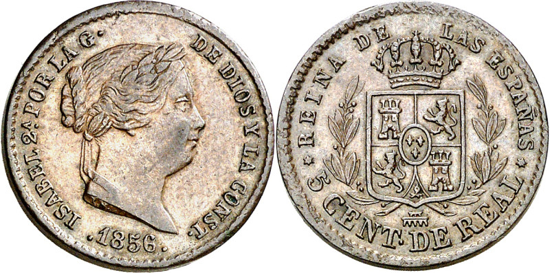 1856. Isabel II. Segovia. 5 céntimos de real. (AC. 161). Escasa. 2,23 g. MBC+.