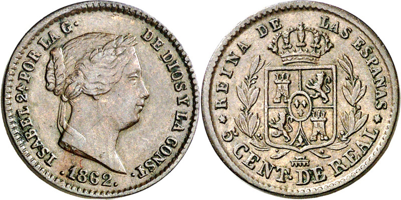 1862. Isabel II. Segovia. 5 céntimos de real. (AC. 167). 1,84 g. MBC-/MBC.