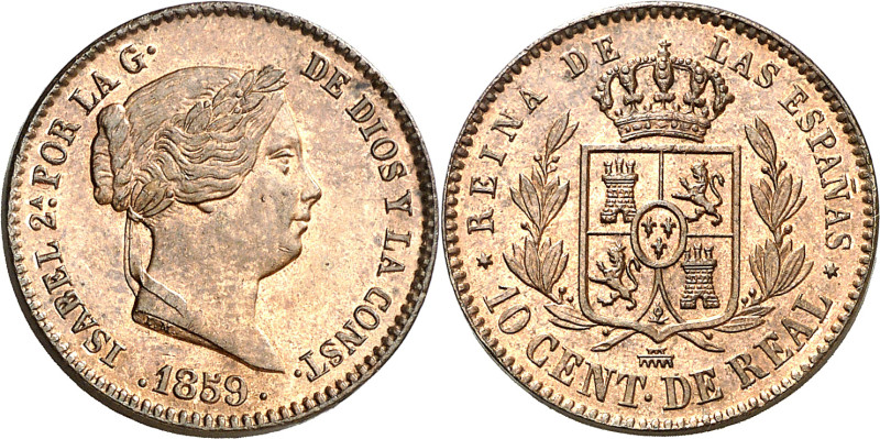 1859. Isabel II. Segovia. 10 céntimos de real. (AC. 175). Brillo original. Bella...