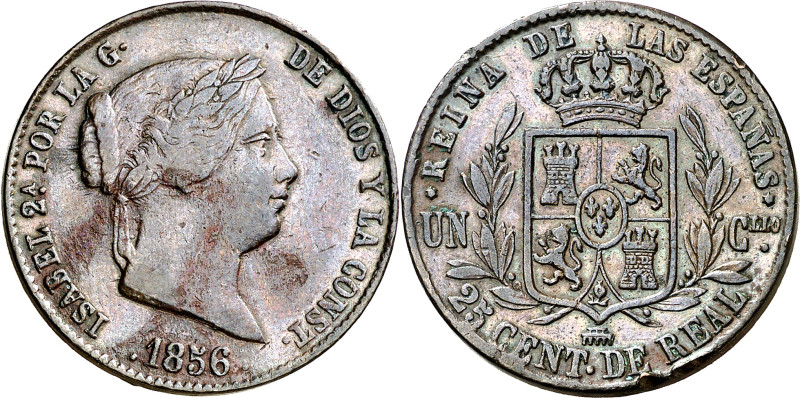 1856. Isabel II. Segovia. 25 céntimos de real. (AC. 189). 9,53 g. BC+/MBC-.