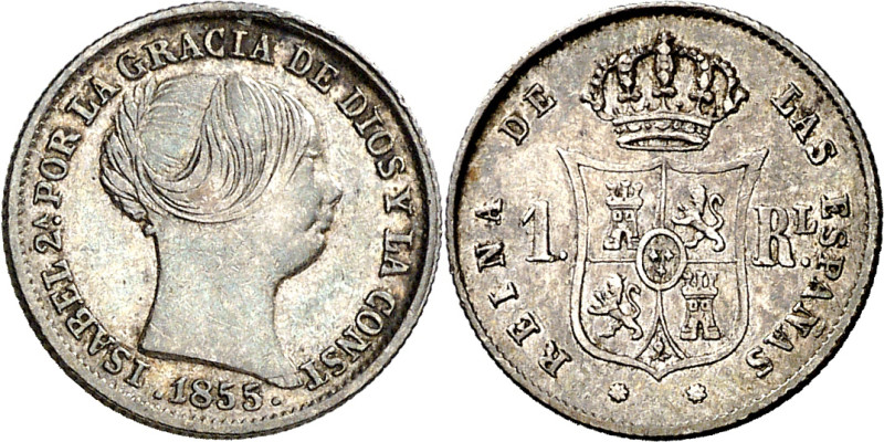 1855. Isabel II. Barcelona. 1 real. (AC. 279). 1,30 g. MBC.