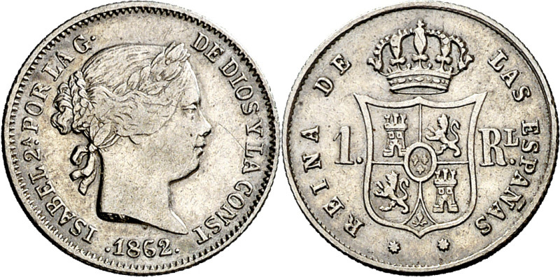 1862/1. Isabel II. Barcelona. 1 real. (AC. 288). 1,24 g. MBC-/MBC.